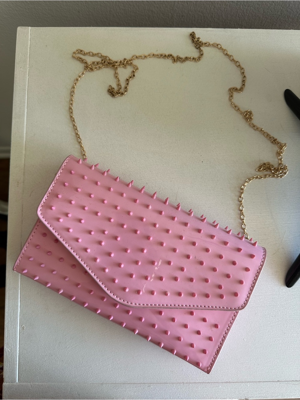 Steve Madden Pink Spike-Stud Chain Clutch